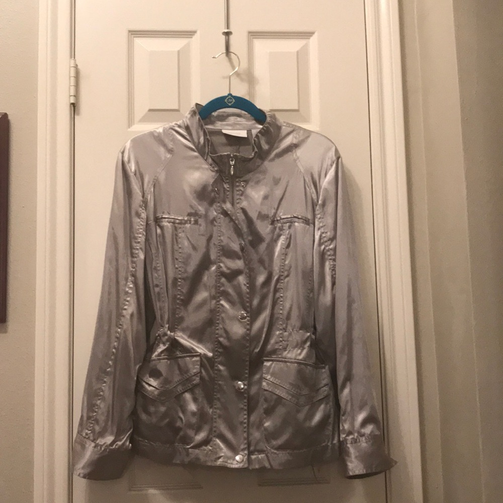 Chico’s Platinum Satin Utility Jacket